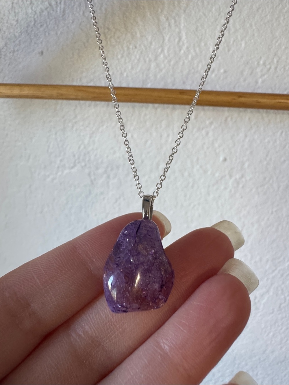 Silver Tone Purple Stone Necklace